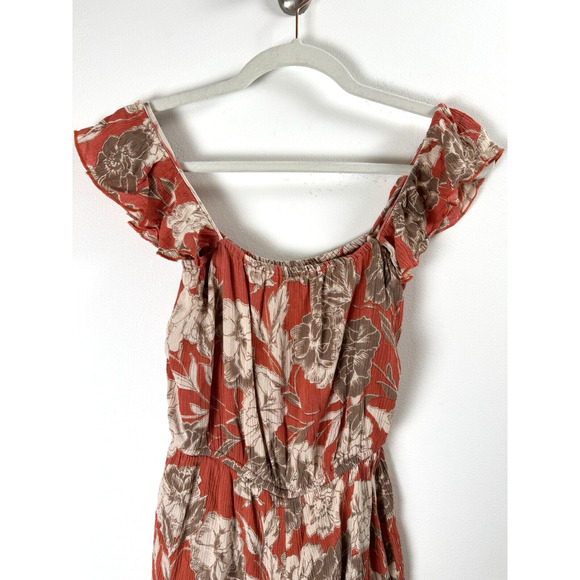 Amuse Society Red Floral Ruffle Sleeve Bohemian Hipster Coquette Cottage Romper - Picture 2 of 8